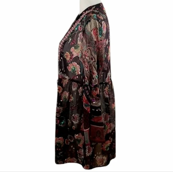 Soft Surroundings Asteria Beaded Sequin Tunic Top Varenna Plum Mixed Floral Sz S - Picture 12 of 16